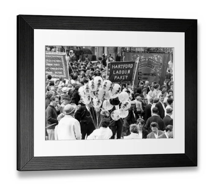 Framed Print : Bedlington Miners Picnic - Crowds line the streets of Bedlington to watch the marchers Framed Print : Bedlington Miners Picnic - Crowds line the streets of Bedlington to watch the marchers