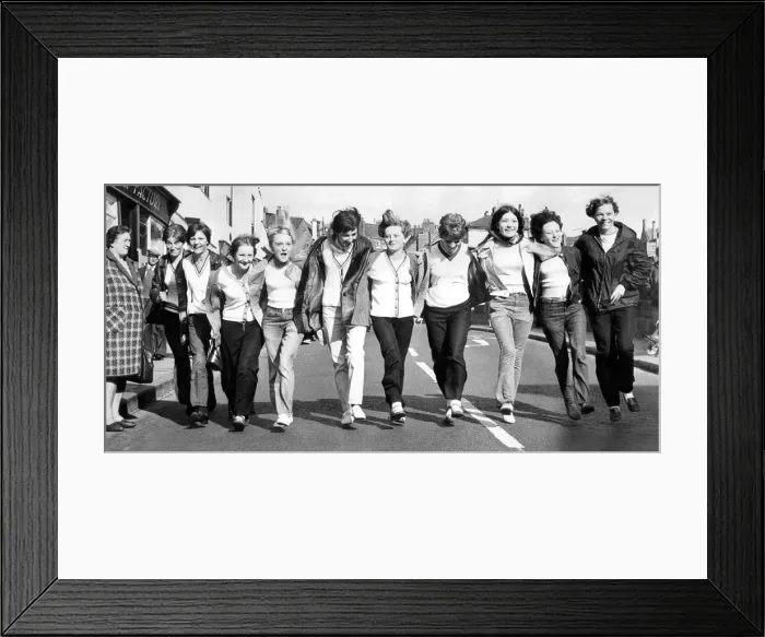 Framed Print : Durham Miners Gala - Young girls from Trimdon and Blackhall link up arm-in-arm across Framed Print : Durham Miners Gala - Young girls from Trimdon and Blackhall link up arm-in-arm across