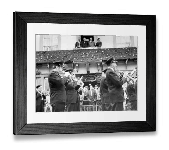 Framed Print : Durham Miners Gala - A colliery band march through the city with Harold Wilson watching