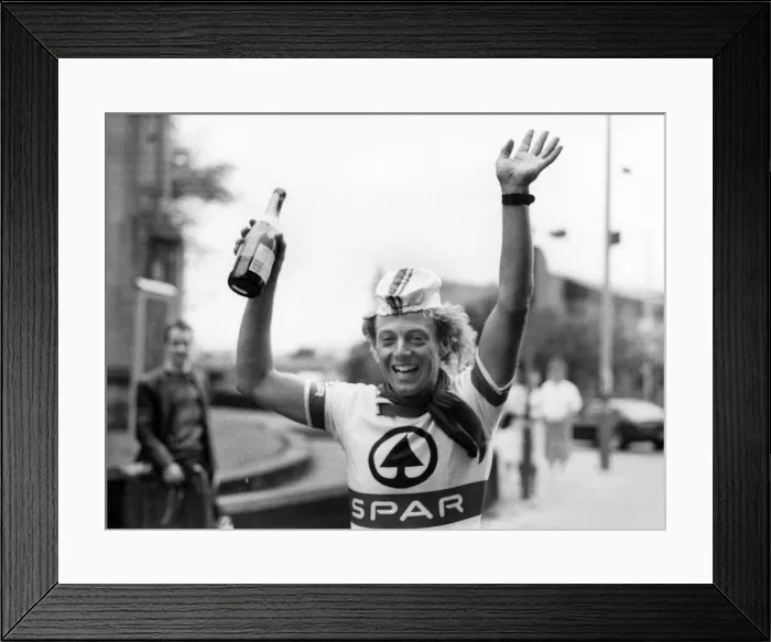 Framed Print : Around the world cyclist Nick Sanders arrives back in Manchester after his seventy nine Framed Print : Around the world cyclist Nick Sanders arrives back in Manchester after his seventy nine