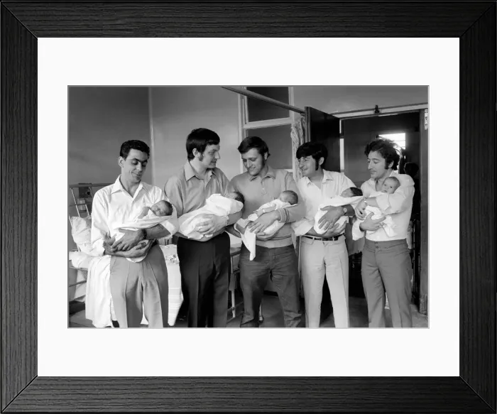 Framed Print : A handful of fathers have a little get together with their babies at the Mile End Framed Print : A handful of fathers have a little get together with their babies at the Mile End