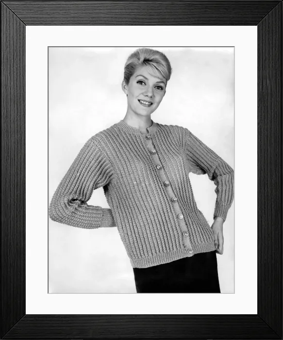 Framed Print : Mannequin modelling a cardigan called a Bully Beauty from New York. November 1959 P006908