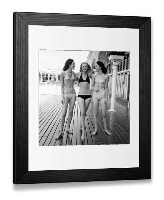 Framed Print : Three women modelling the latest in bikini fashions July 1970 70-6839 Framed Print : Three women modelling the latest in bikini fashions July 1970 70-6839