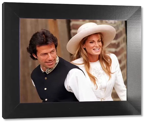 Imran Khan and society heiress Jemima Goldsmith stand for photographers after their