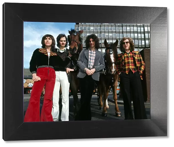 Slade in Glasgow with horses To publicise the film Slade in the Flame