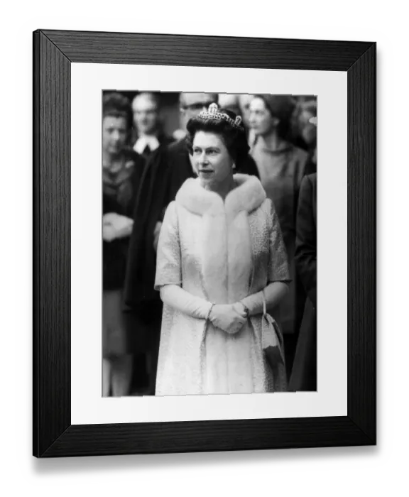 Framed Print : Queen Elizabeth II leaves St Giles in Scotland wears fur trimmed coat and tiara
