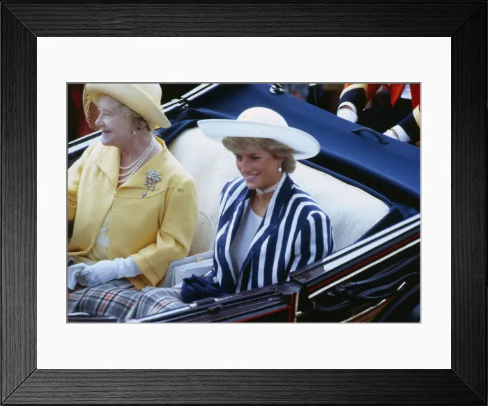 Framed Print : Princess Diana Princess of Wales sitting in a coach at Ascot racecourse with the Queen Framed Print : Princess Diana Princess of Wales sitting in a coach at Ascot racecourse with the Queen