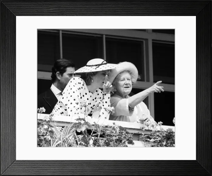 Framed Print : Queen Mother with Prince Charles and Princess Diana at Royal Ascot. 15th June 1988 Framed Print : Queen Mother with Prince Charles and Princess Diana at Royal Ascot. 15th June 1988