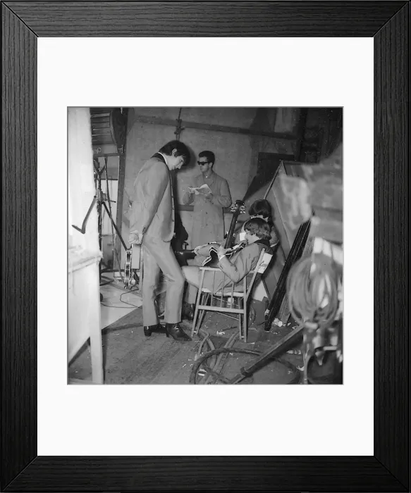 Framed Print : Beatles files 1964 Ringo Starr plays guitar backstage at Scala theatre during Framed Print : Beatles files 1964 Ringo Starr plays guitar backstage at Scala theatre during