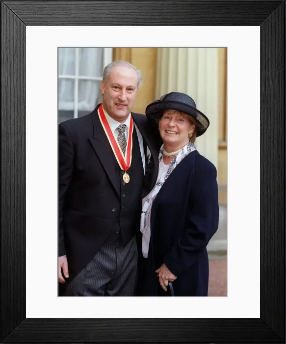 Framed Print : Mirror Group chairman Sir Victor Blank, pictured with wife Lady Sylion Blank after being Framed Print : Mirror Group chairman Sir Victor Blank, pictured with wife Lady Sylion Blank after being