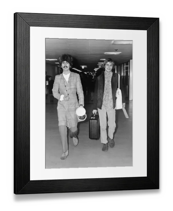 Framed Print : George Harrison and Beatles associate Alexis Mardis (aka Magic Alex) at London Airport