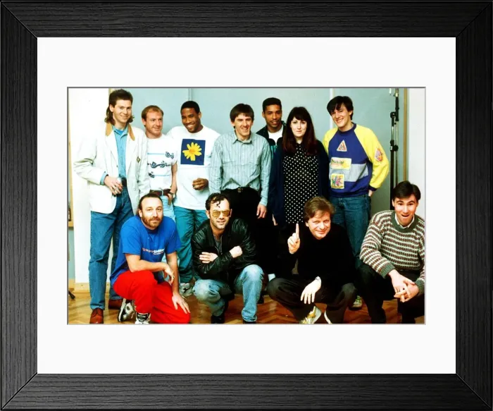Framed Print : England World Cup Squad in the recording studio after joining music group New Order to Framed Print : England World Cup Squad in the recording studio after joining music group New Order to