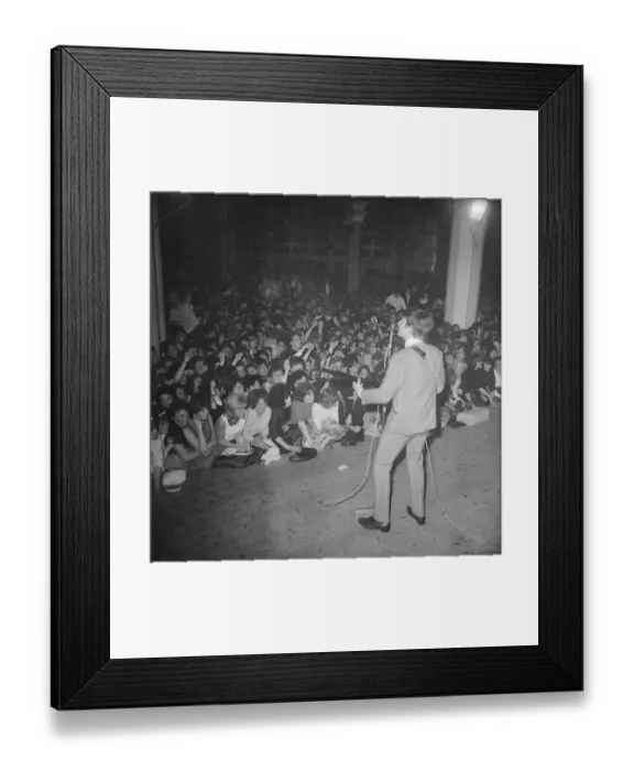 Framed Print : John Lennon performing on stage during the Beatles last British ballroom appearance Framed Print : John Lennon performing on stage during the Beatles last British ballroom appearance