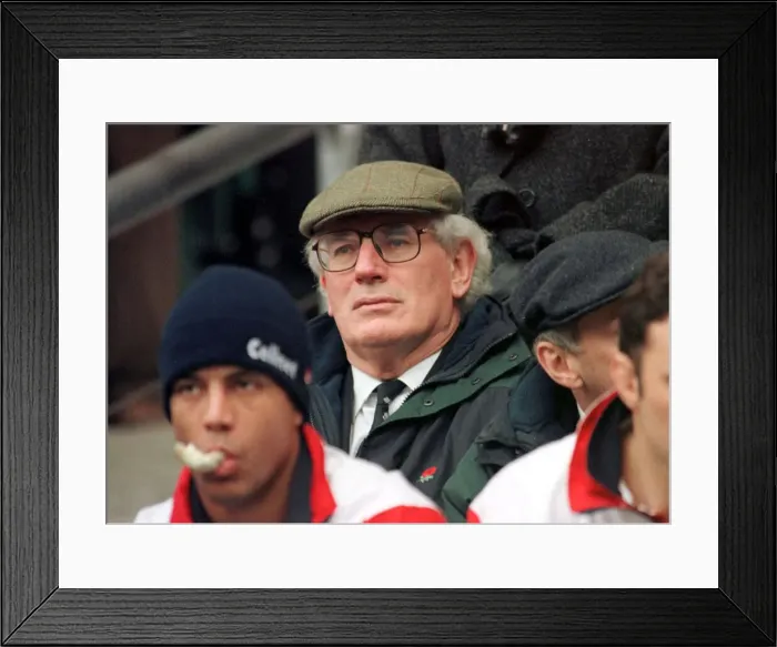Framed Print : Jack Rowell coach of England Rugby Union looks on as they lose to France at Twickenham in Framed Print : Jack Rowell coach of England Rugby Union looks on as they lose to France at Twickenham in