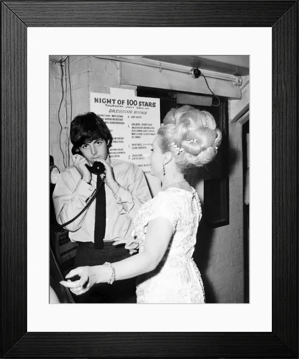 Framed Print : Beatles Files 1964 Paul McCartney on the phone standing beside Zsa Zsa Gabor during Framed Print : Beatles Files 1964 Paul McCartney on the phone standing beside Zsa Zsa Gabor during
