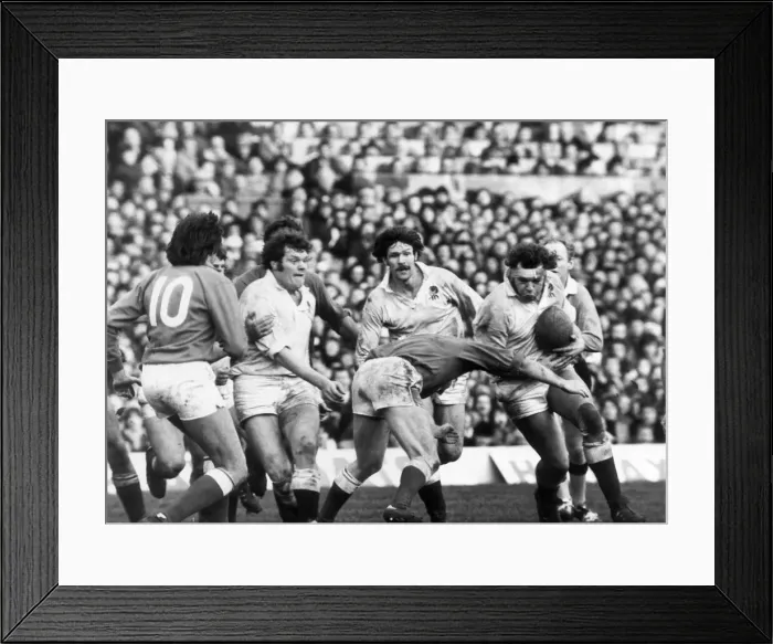 Framed Print : France beat England at Twickenham. England Lock Bill Beaumont leads a charge by Framed Print : France beat England at Twickenham. England Lock Bill Beaumont leads a charge by