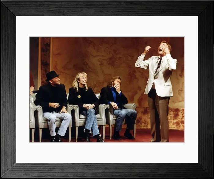 Framed Print : The Bee Gees Pop Group members Maurice Gibb Robin Gibb and Barry Gibb appear Framed Print : The Bee Gees Pop Group members Maurice Gibb Robin Gibb and Barry Gibb appear