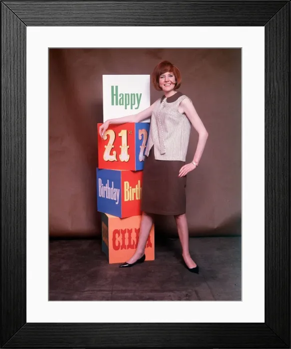 Framed Print : Cilla Black Singer poses in a studio for a photo on her 21st birthday in May 1964 Framed Print : Cilla Black Singer poses in a studio for a photo on her 21st birthday in May 1964