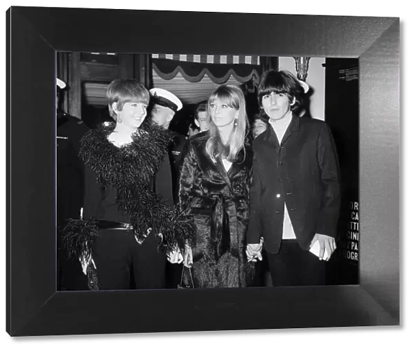Cilla Black, with Pattie Boyd and George Harrison, at the premiere of 'Alfie'