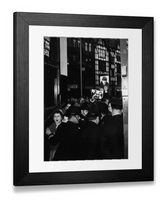Framed Print : Beatles fans outside the London Palladium being held back from the band 13 October 1963