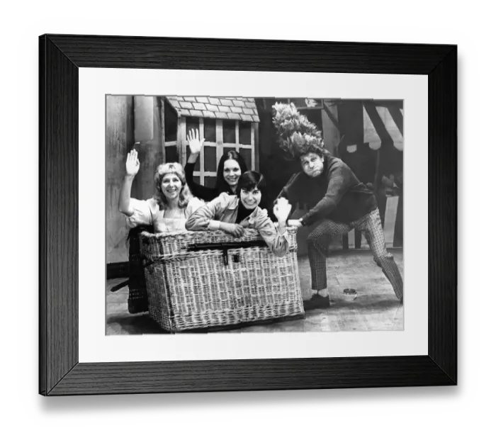 Framed Print : Glamour girls Wendy Bowman, Carol Asti and Cathy Cota with panto dame Clifford Henry who Framed Print : Glamour girls Wendy Bowman, Carol Asti and Cathy Cota with panto dame Clifford Henry who