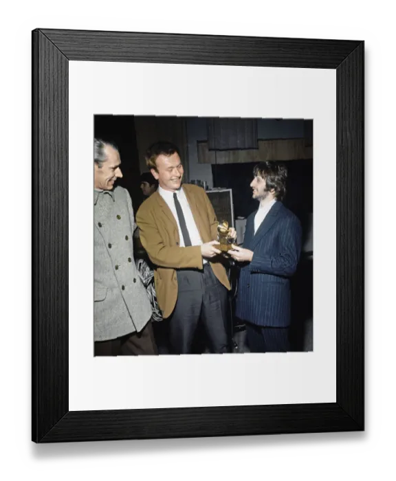 Framed Print : Ringo Starr sings into a toy gramaphone after sound engineer Geoff Emerick won a Grammy Framed Print : Ringo Starr sings into a toy gramaphone after sound engineer Geoff Emerick won a Grammy