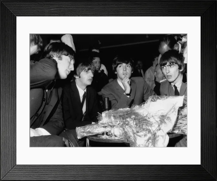 Framed Print : Beatles at press reception, Speke Airport, Liverpool, 10 July 1964 Framed Print : Beatles at press reception, Speke Airport, Liverpool, 10 July 1964