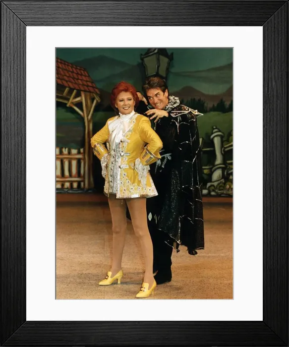 Framed Print : Cilla Black in costume on stage with Patrick (Demon Black Spider Framed Print : Cilla Black in costume on stage with Patrick (Demon Black Spider