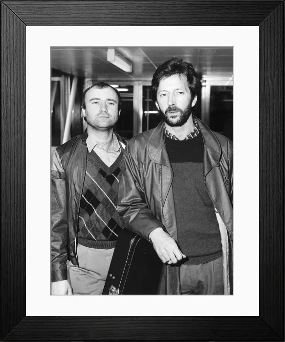Framed Print : Phil Collins with Eric Clapton at Heathrow