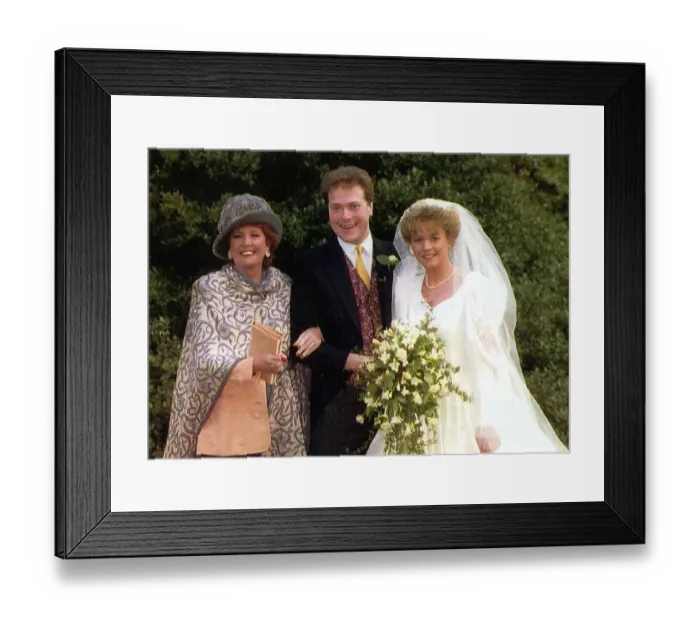 Framed Print : Cilla Black with previous contestants from Blind Date getting married