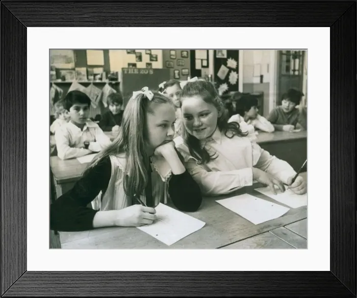 Framed Print : School classroom scene - Sharon Robertson, 11 (left) and Helen Turner Framed Print : School classroom scene - Sharon Robertson, 11 (left) and Helen Turner