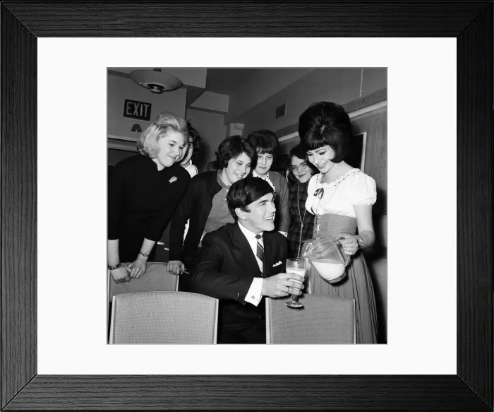 Framed Print : Dave Clark of the Dave Clark Five January 1964 celebrating with a glass of milk Framed Print : Dave Clark of the Dave Clark Five January 1964 celebrating with a glass of milk