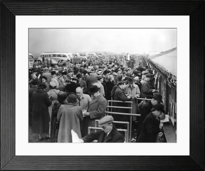 Framed Print : Grand National 1949 Racegoers at Aintree seen here placing their bets with the Tote Framed Print : Grand National 1949 Racegoers at Aintree seen here placing their bets with the Tote