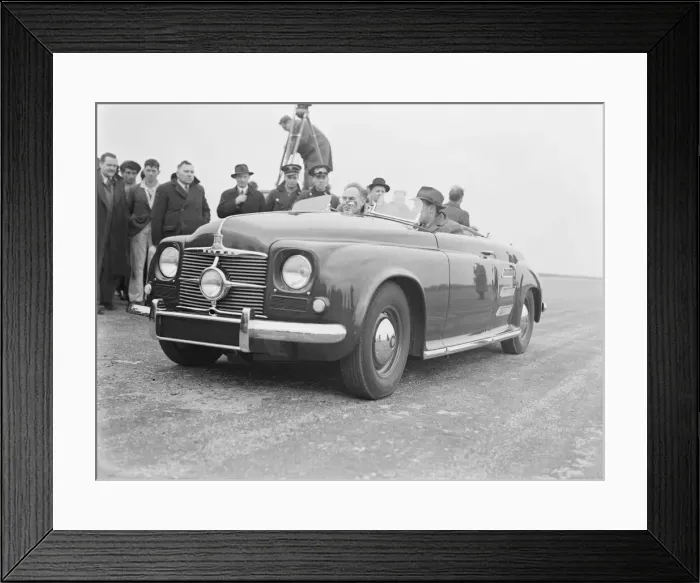 Framed Print : New Rover gas turbine car tested at Silverstone By C Wilkes with T R Bell as passenger