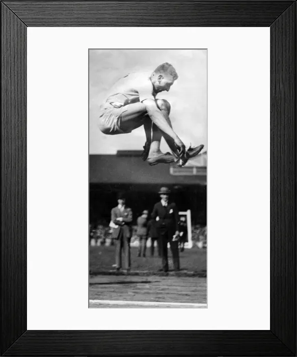 Framed Print : Harold Abrahams seen here competing in the Long Jump at the aA meeting at Stamford Framed Print : Harold Abrahams seen here competing in the Long Jump at the aA meeting at Stamford