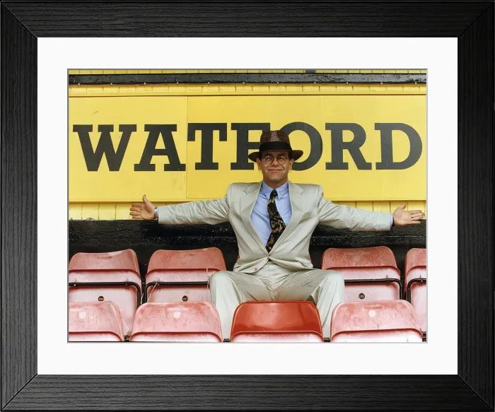 Framed Print : Elton John singer is back at Watford promising to do what he can to lift the Second