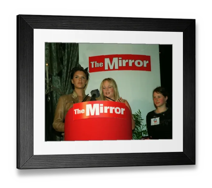 Framed Print : Victoria Adams and Emma Bunton of The Spice Girls May 1999 present award Framed Print : Victoria Adams and Emma Bunton of The Spice Girls May 1999 present award