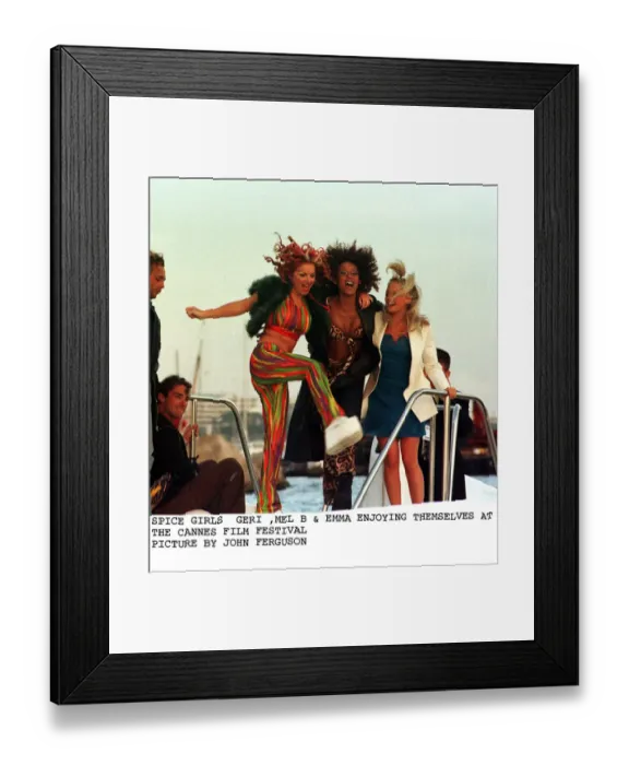 Framed Print : Geri Halliwell with Mel B and Emma Bunton of pop group Spice Girls at Cannes Film