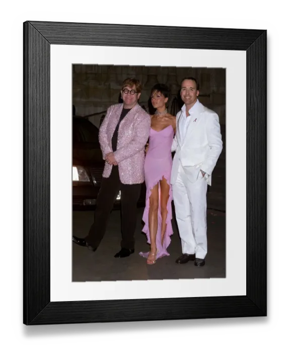 Framed Print : Elton John Victoria Beckham and David Furnish December 1999 at the Natural History Museum