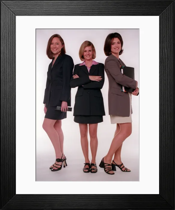 Framed Print : Real Life Ally McBeals Feature July 1998 (L-R) Sarah Wild Kelly Dowling