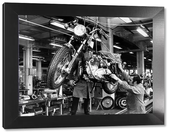 Triumph motor cycles once more rolling off the assembly lines at the Norton-Villiers