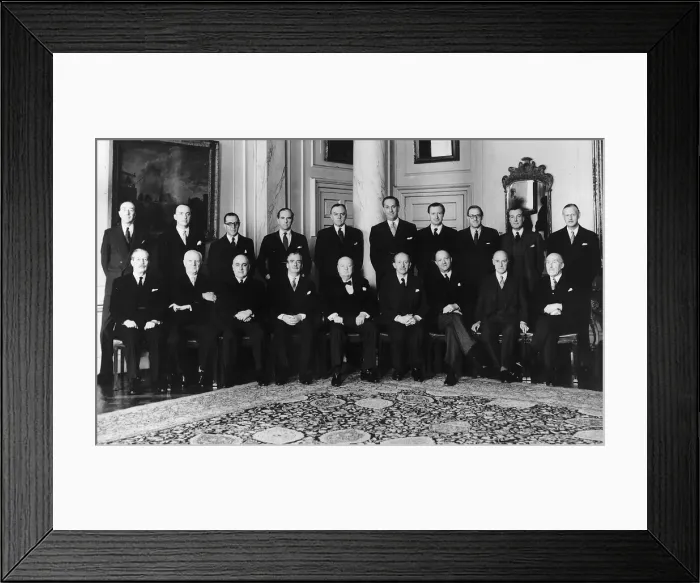 Framed Print : Sir Winston Churchill sits with his cabinet before announcing his retirement Framed Print : Sir Winston Churchill sits with his cabinet before announcing his retirement