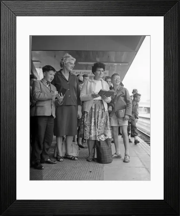 Framed Print : Trainspotters at Coventry railway station going on a special outing 9th August 1962 Framed Print : Trainspotters at Coventry railway station going on a special outing 9th August 1962