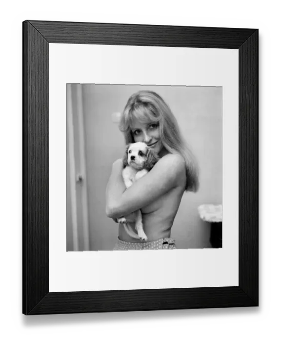 Framed Print : Woman: Girl: Puppy: Cute: King Charles Spaniel model Cherry Gilham