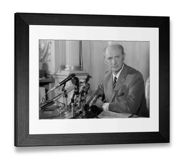 Framed Print : Prime minister of the Republic of Ireland Jack Lynch answers questions at the Irish Framed Print : Prime minister of the Republic of Ireland Jack Lynch answers questions at the Irish