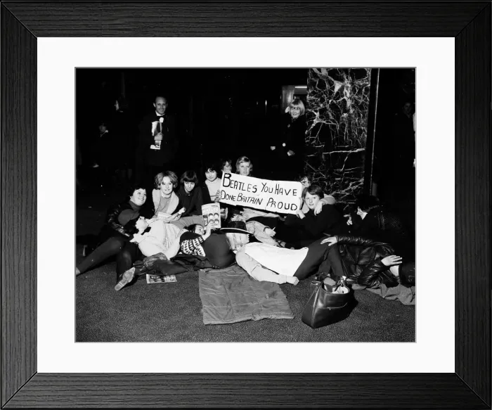 Framed Print : Female fans of The Beatles at The Daily Mirror Golden Ball with a message for the group Framed Print : Female fans of The Beatles at The Daily Mirror Golden Ball with a message for the group