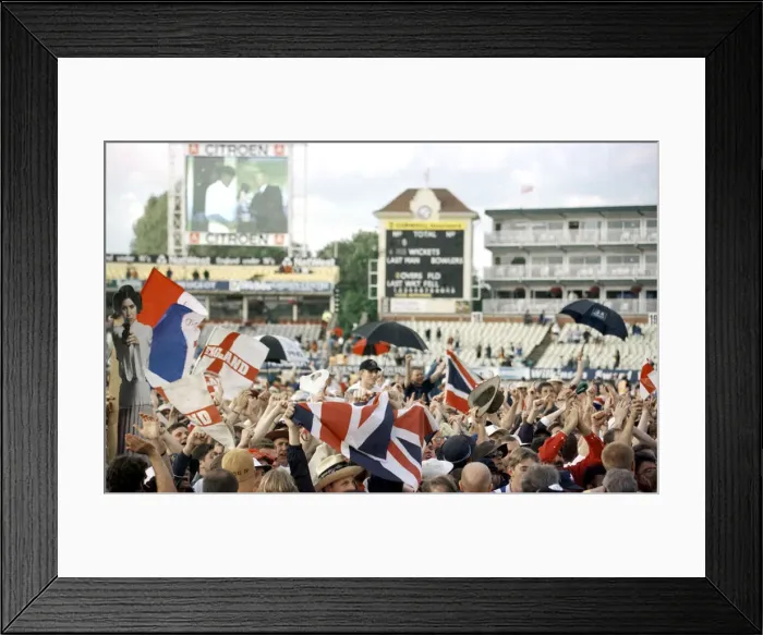 Framed Print : Cricket supporter invade the pitch at Edgbaston June 1997 after England beat Australia by