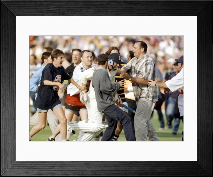 Framed Print : Michael Atherton English captain mobbed after England beat Australia by nine wickets Framed Print : Michael Atherton English captain mobbed after England beat Australia by nine wickets