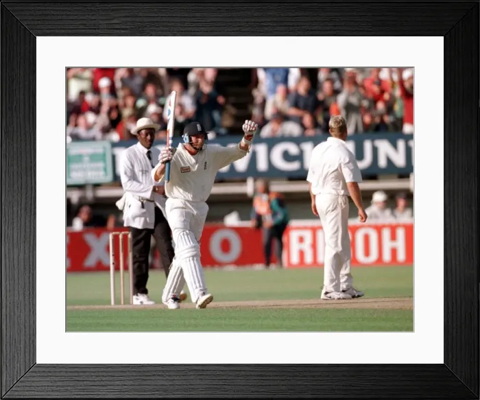 Framed Print : Mike Atherton the English captain celebrates at end of first Test Match at Edgbaston