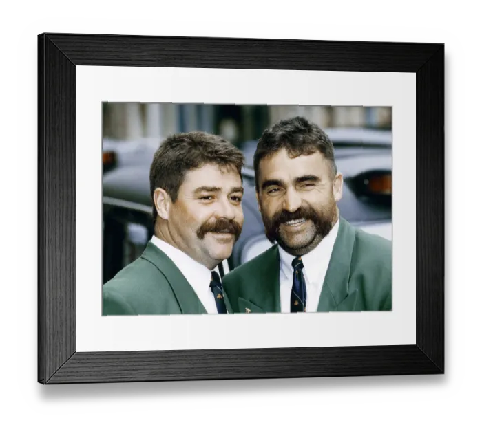 Framed Print : Merv Hughes right and David Boon arrive for the Ashes Battle in 1993